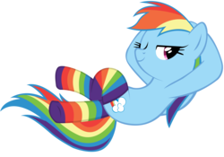 Size: 5000x3500 | Tagged: safe, artist:weisdrachen, rainbow dash, pegasus, pony, g4, clothes, female, mare, rainbow socks, simple background, socks, solo, striped socks, thigh highs, transparent background, vector, wink