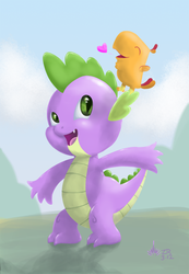 Size: 893x1289 | Tagged: safe, artist:sagebrushpony, peewee, spike, dragon, phoenix, g4, male