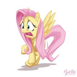 Size: 868x868 | Tagged: safe, artist:mysticalpha, fluttershy, pony, g4, female, open mouth, scared, simple background, solo, white background