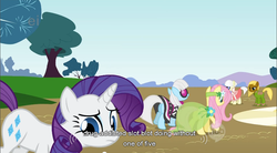 Size: 856x474 | Tagged: safe, screencap, elsie, fluttershy, photo finish, picture frame (g4), pretty vision, rarity, earth pony, pegasus, pony, unicorn, g4, green isn't your color, season 1, ei, elise, female, hub logo, logo, mare, technically an upskirt shot, the hub, youtube caption