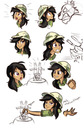 Size: 1275x1962 | Tagged: safe, artist:ric-m, daring do, big cat, tiger, g4, animal, bust, expressions, facial expressions, female, grabbing, hat, humanized, pith helmet, portrait, sapphire statue, simple background, sketch dump, white background