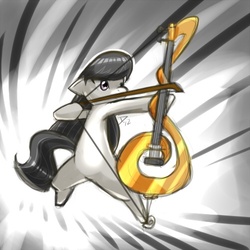 Size: 500x500 | Tagged: safe, artist:atticus83, octavia melody, earth pony, pony, g4, action pose, archery, bipedal, bow (instrument), bow (weapon), cello bow, female, mare, musical instrument, solo