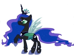 Size: 1024x768 | Tagged: safe, princess luna, changeling, g4, changelingified, female, raised hoof, simple background, solo, species swap, white background
