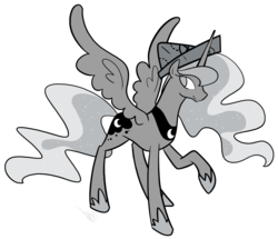 Size: 917x788 | Tagged: safe, artist:egophiliac, princess luna, alicorn, pony, moonstuck, g4, cartographer's cap, cute, female, grayscale, hat, monochrome, older, raised hoof, simple background, solo, transparent background, woona