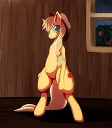 Size: 700x800 | Tagged: safe, artist:c.d.i., applejack, earth pony, pony, g4, belly button, bipedal, female, pixiv, solo, standing