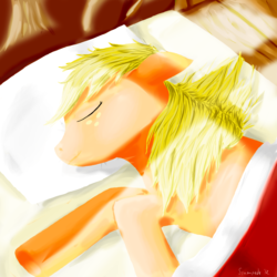 Size: 3000x3000 | Tagged: safe, artist:stampede, applejack, earth pony, pony, g4, bed, female, high res, loose hair, sleeping, solo