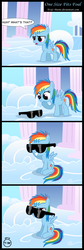 Size: 800x2376 | Tagged: safe, artist:toxic-mario, rainbow dash, pegasus, pony, g4, cloudsdale, comic, female, filly, foal, speech bubble, sunglasses, younger