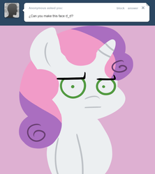 Size: 756x850 | Tagged: safe, artist:megasweet, sweetie belle, pony, unicorn, ask smarty belle, g4, look of disapproval, smartass, smarty belle, solo, tumblr