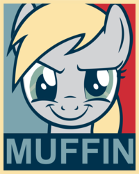 Size: 2908x3639 | Tagged: safe, artist:fluffytuzki, derpy hooves, pegasus, pony, g4, female, high res, hope poster, mare, muffin, poster, propaganda, shepard fairey, solo