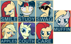 Size: 11588x7275 | Tagged: safe, artist:fluffytuzki, applejack, derpy hooves, fluttershy, pinkie pie, rainbow dash, rarity, twilight sparkle, pegasus, pony, g4, absurd resolution, collage, compilation, female, hope poster, mane six, mare, pinkamena diane pie, poster, propaganda, shepard fairey, swag, twilight snapple