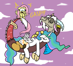 Size: 1000x907 | Tagged: safe, artist:mickeymonster, discord, princess celestia, g4, colored, female, male, ship:dislestia, shipping, sleeping, straight