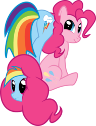 Size: 608x802 | Tagged: safe, pinkie pie, rainbow dash, earth pony, pegasus, pony, g4, butt, female, mare, now you're thinking with portals, plot, portal, simple background, transparent background, wat