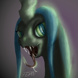 Size: 1000x1000 | Tagged: safe, artist:feralblooddragon, artist:tattertailart, queen chrysalis, changeling, changeling queen, g4, female