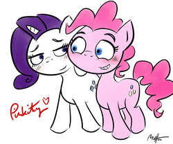 Size: 1200x999 | Tagged: safe, artist:mateusuk, pinkie pie, rarity, g4, blushing, female, lesbian, ship:raripie, shipping