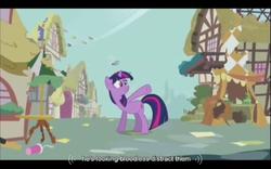 Size: 640x400 | Tagged: safe, screencap, twilight sparkle, g4, swarm of the century, youtube caption