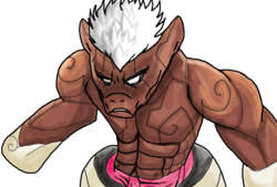 Size: 800x542 | Tagged: safe, asura, semi-anthro, asura's wrath, muscles, needs a horn, ponified, simple background, solo, traditional art, transparent background, white eyes