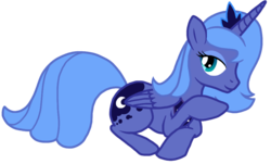 Size: 955x575 | Tagged: safe, artist:nukeleer, princess luna, alicorn, pony, g4, female, jewelry, mare, prone, regalia, s1 luna, simple background, solo, transparent background