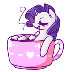 Size: 700x700 | Tagged: safe, artist:matcharoll, rarity, pony, unicorn, g4, cup of pony, cute, drink, female, hot chocolate, mare, marshmallow, micro, raribetes, rarity is a marshmallow, simple background, solo, transparent background