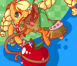 Size: 810x700 | Tagged: safe, artist:matcharoll, applejack, earth pony, pony, g4, clothes, dress, female, gala dress, lasso, needs more saturation, obligatory apple, rope, solo