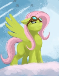 Size: 612x792 | Tagged: safe, artist:hattonslayden, fluttershy, pegasus, pony, g4, aviator goggles, female, goggles, mare, solo, spread wings, wings