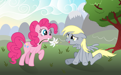 Size: 1920x1200 | Tagged: safe, artist:epi-centric, derpy hooves, pinkie pie, pegasus, pony, g4, female, mare, sad