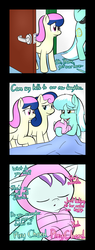 Size: 1000x2629 | Tagged: safe, artist:lamia, bon bon, bons away, lyra heartstrings, skyra, sweetie drops, oc, oc:pixy chord, pony, ask skyra and bons away, g4, baby, baby pony, comic, foal, hospital, magical lesbian spawn, newborn, offspring