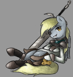 Size: 5049x5369 | Tagged: safe, artist:flutterwonder, derpy hooves, pony, g4, absurd resolution, armor, claymore, cosplay, female, solo, sword