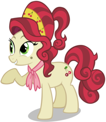 Size: 3489x4000 | Tagged: safe, artist:shelltoon, cherry jubilee, earth pony, pony, g4, female, grin, high res, looking at someone, mare, raised hoof, simple background, smiling, solo, transparent background, vector