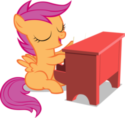 Size: 3888x3677 | Tagged: safe, artist:shelltoon, scootaloo, pegasus, pony, g4, eyes closed, female, filly, high res, musical instrument, piano, simple background, solo, transparent background, vector