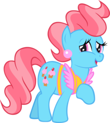 Size: 3487x3914 | Tagged: safe, artist:shelltoon, cup cake, earth pony, pony, g4, apron, clothes, ear piercing, earring, female, high res, hooves to the chest, jewelry, mare, open mouth, piercing, simple background, solo, transparent background, vector