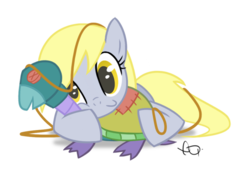Size: 720x504 | Tagged: safe, artist:yikomega, derpy hooves, pegasus, pony, turtle, g4, female, mare, pet, solo, toy turtle