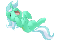 Size: 2152x1456 | Tagged: safe, artist:tenchi-outsuno, lyra heartstrings, pony, unicorn, g4, female, invisible tickles, laughing, mare, on back, simple background, solo, tickling, transparent background