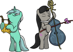 Size: 2285x1617 | Tagged: safe, artist:altrform, lyra heartstrings, octavia melody, earth pony, pony, unicorn, g4, bipedal, cello, duo, eyes closed, female, lyre, mare, musical instrument, simple background, the legend of zelda, the legend of zelda: the wind waker, transparent background