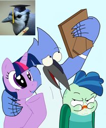 Size: 900x1082 | Tagged: safe, artist:cartuneslover16, twilight sparkle, g4, crossover, crossover shipping, downvote bait, female, fish hooks, male, mordecai, mordetwi, regular show, shipping, straight