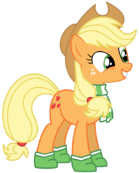 Size: 2000x2481 | Tagged: safe, artist:philiptomkins, applejack, earth pony, pony, g4, boots, clothes, female, grin, high res, mare, scarf, simple background, smiling, solo, transparent background, vector