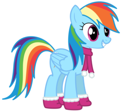 Size: 2000x1827 | Tagged: safe, artist:philiptomkins, rainbow dash, pegasus, pony, g4, winter wrap up, boots, clothes, female, mare, scarf, simple background, solo, transparent background, vector, winter outfit