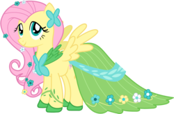 Size: 2000x1315 | Tagged: safe, artist:philiptomkins, fluttershy, pegasus, pony, g4, suited for success, beautiful, clothes, dress, female, gala dress, mare, simple background, solo, spread wings, transparent background, vector, wings