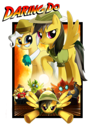 Size: 724x1000 | Tagged: dead source, safe, artist:jiayi, daring do, flam, flim, mayor mare, earth pony, pegasus, pony, unicorn, g4, flim flam brothers, flying, glasses, goggles, indiana jones, indiana jones and the last crusade, simple background, train, transparent background
