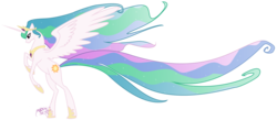Size: 3808x1657 | Tagged: safe, artist:emeralddarkness, princess celestia, alicorn, pony, g4, epic, ethereal mane, female, flowing mane, long mane, long tail, mane, mare, rearing, side view, simple background, solo, spread wings, transparent background, wings