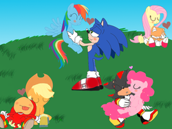 Size: 960x720 | Tagged: safe, artist:kaiamurosesei, rainbow dash, g4, appleknux, crossover, crossover shipping, female, fluttertails, male, shadpie, shipping, sonic the hedgehog, sonic the hedgehog (series), sonicdash, straight