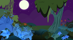 Size: 6218x3435 | Tagged: safe, artist:boneswolbach, g4, background, everfree forest, flower, full moon, moon, night, no pony, poison joke, scenery, tree