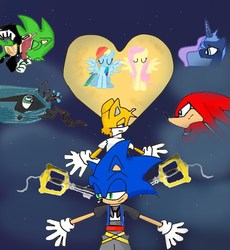 Size: 662x720 | Tagged: safe, artist:kaiamurosesei, princess luna, queen chrysalis, rainbow dash, changeling, changeling queen, g4, crossover, crossover shipping, disney, female, fluttertails, interspecies, kingdom hearts, knuckles the echidna, male, scourge the hedgehog, shipping, sonic the hedgehog, sonic the hedgehog (series), sonicdash, straight