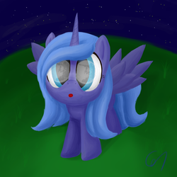 Size: 4096x4096 | Tagged: safe, artist:greeny-nyte, princess luna, pony, g4, absurd resolution, cute, female, filly, solo, woona