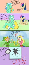 Size: 884x1948 | Tagged: dead source, safe, artist:sailorsun546, bon bon, lyra heartstrings, sweetie drops, g4, comic, crossover, the legend of zelda