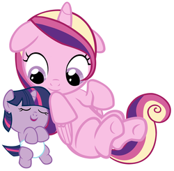 Size: 4400x4320 | Tagged: safe, artist:beavernator, princess cadance, twilight sparkle, pony, g4, absurd resolution, baby, baby pony, babylight sparkle, cute, cutedance, diaper, female, filly, filly cadance, filly twilight sparkle, foal, simple background, sleeping, twiabetes, white background, younger