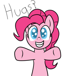 Size: 1024x1024 | Tagged: safe, artist:greeny-nyte, pinkie pie, earth pony, pony, g4, bronybait, colored pupils, cute, diapinkes, female, grin, hug, hug request, hugs?, looking at you, mare, simple background, smiling, solo, transparent background