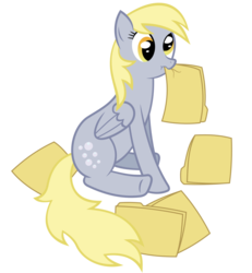 Size: 1024x1109 | Tagged: safe, artist:erockertorres, derpy hooves, pegasus, pony, g4, female, folder, mare, mouth hold, nom, simple background, sitting, solo, transparent background