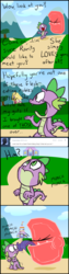 Size: 611x2426 | Tagged: safe, artist:piggybank12, rarity, spike, dragon, ask spike da dragon, g4, comic, male, predation, tail, tail sticking out, vore