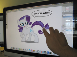 Size: 1095x819 | Tagged: safe, artist:egophiliac, rarity, human, g4, fourth wall, hand, irl, photo, ponies in real life