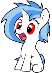 Size: 2700x3780 | Tagged: safe, artist:erockertorres, artist:valcron, dj pon-3, vinyl scratch, pony, unicorn, g4, blank flank, female, filly, filly vinyl scratch, foal, high res, hooves, horn, open mouth, simple background, sitting, solo, transparent background, vector, younger